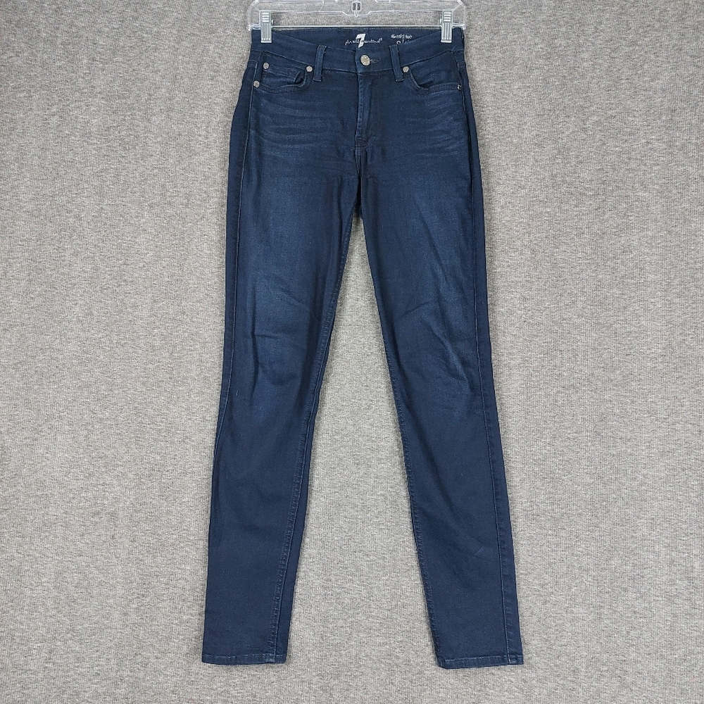 7 FOR ALL MAN KIND THE MIDRISE SKINNY WOMENS DARK WASH BLUE JEAN DENIM PANTS 26